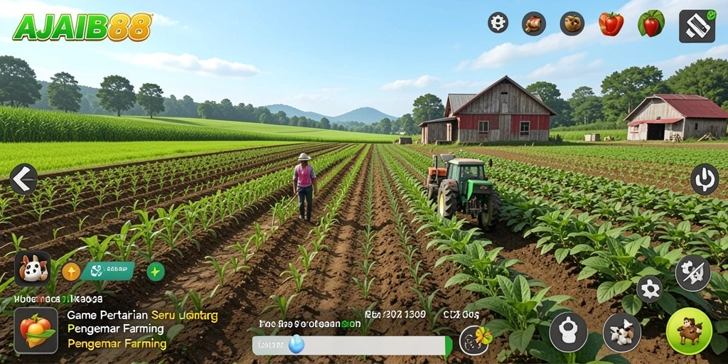 Screenshot gameplay AJAIB88 yang menunjukkan berbagai aktivitas bertani.