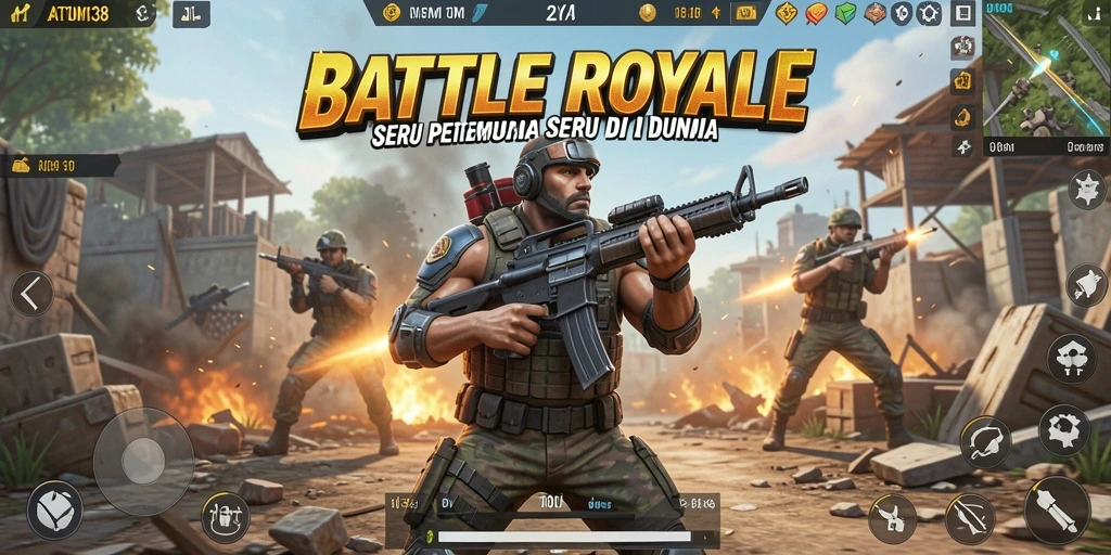 Screenshot gameplay ATOM138 dalam aksi Battle Royale.