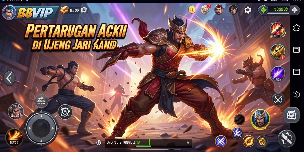 Screenshot B8VIP menampilkan aksi seru dan pertarungan mendebarkan.