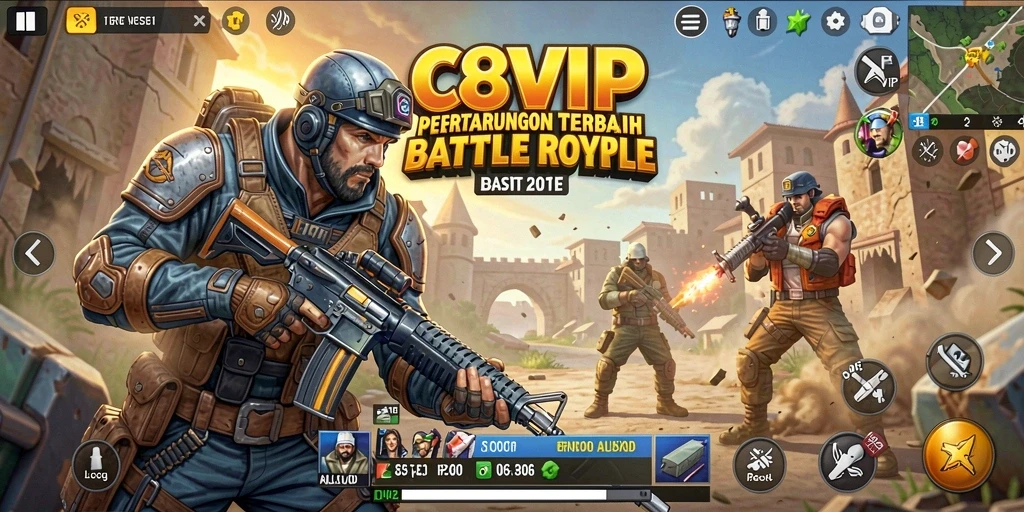 Screenshot menampilkan aksi mendebarkan dalam gameplay Battle Royale C8VIP.