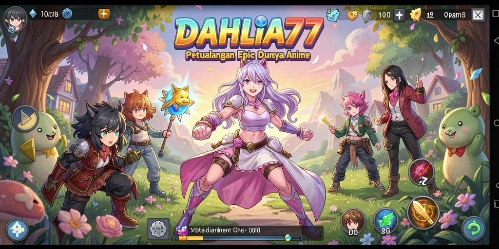 Screenshot utama DAHLIA77 menampilkan gameplay seru dengan karakter Anime.