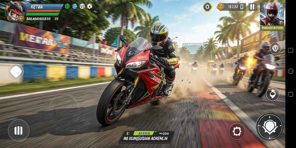 Gameplay balapan motor yang mendebarkan dan penuh adrenalin.