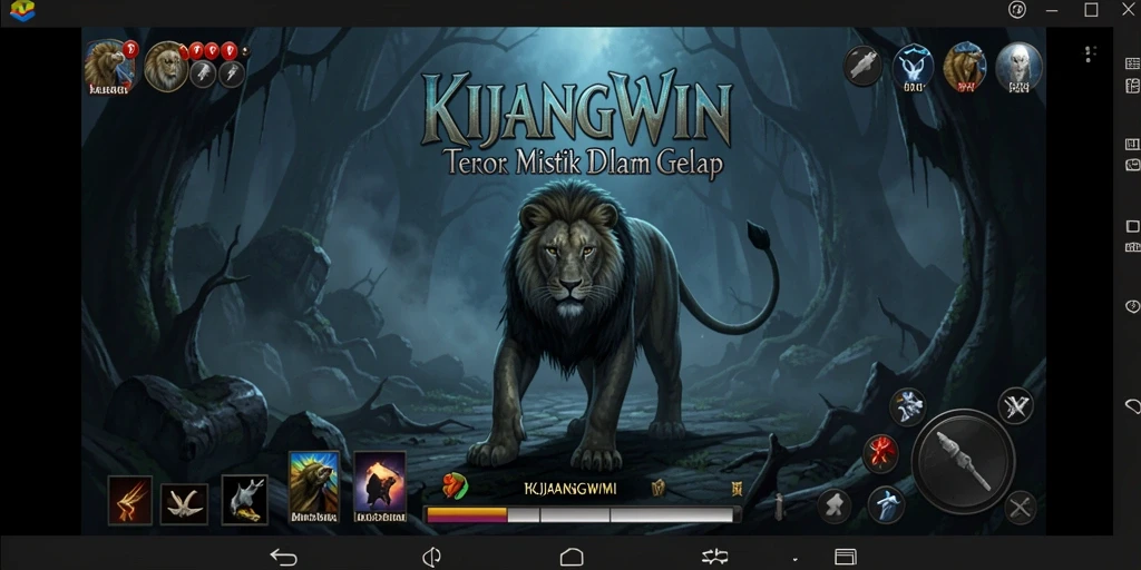 Screenshot gameplay KIJANGWIN menampilkan suasana mencekam dan karakter menakutkan.