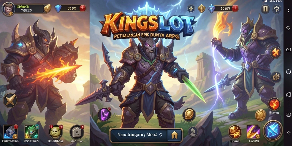 Tangkapan layar gameplay KINGSLOT dengan aksi dan karakter menarik.