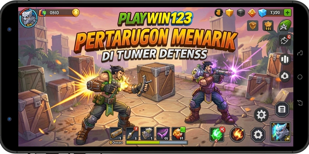 Tangkapan layar dari gameplay seru di PLAYWIN123 dengan menara yang siap bertahan.