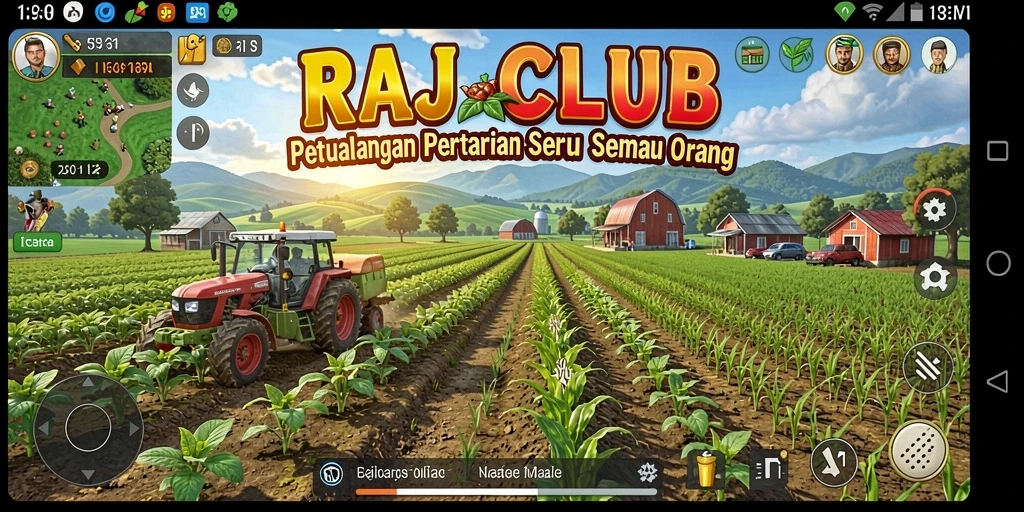 Tampilan gameplay RAJACLUB dengan aktivitas bertani yang seru.