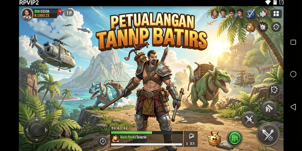 Tampilan gameplay <strong>RPVIP2</strong> yang menunjukkan eksplorasi dunia terbuka yang luas.