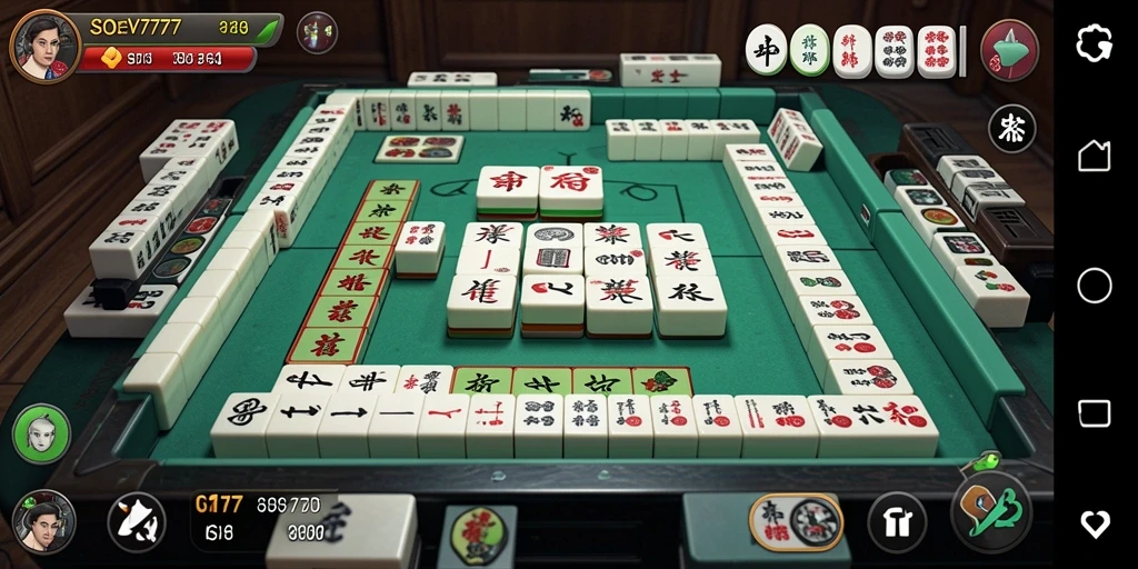 Tampilan gameplay menarik dari SOV777 dengan ubin Mahjong yang berwarna-warni.