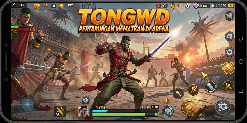Tampilan gameplay mendebarkan dari TONGWD saat karakter bertarung.