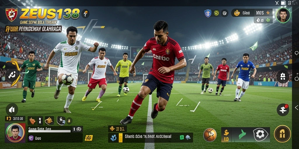 Tampilan gameplay menarik dari ZEUS138 yang menggambarkan pertandingan sepak bola penuh semangat.